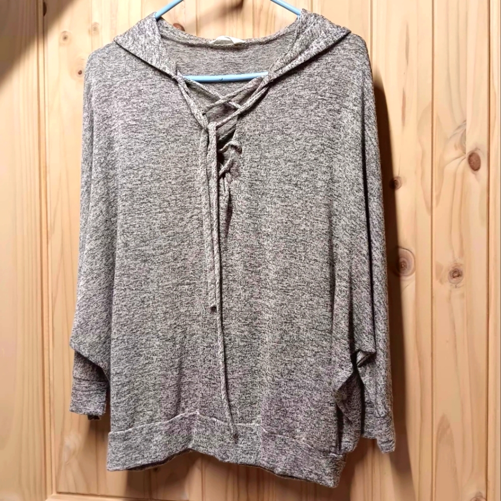 Standard People Project LA  Hooded Knit Top with Lace-Up Front EUC
